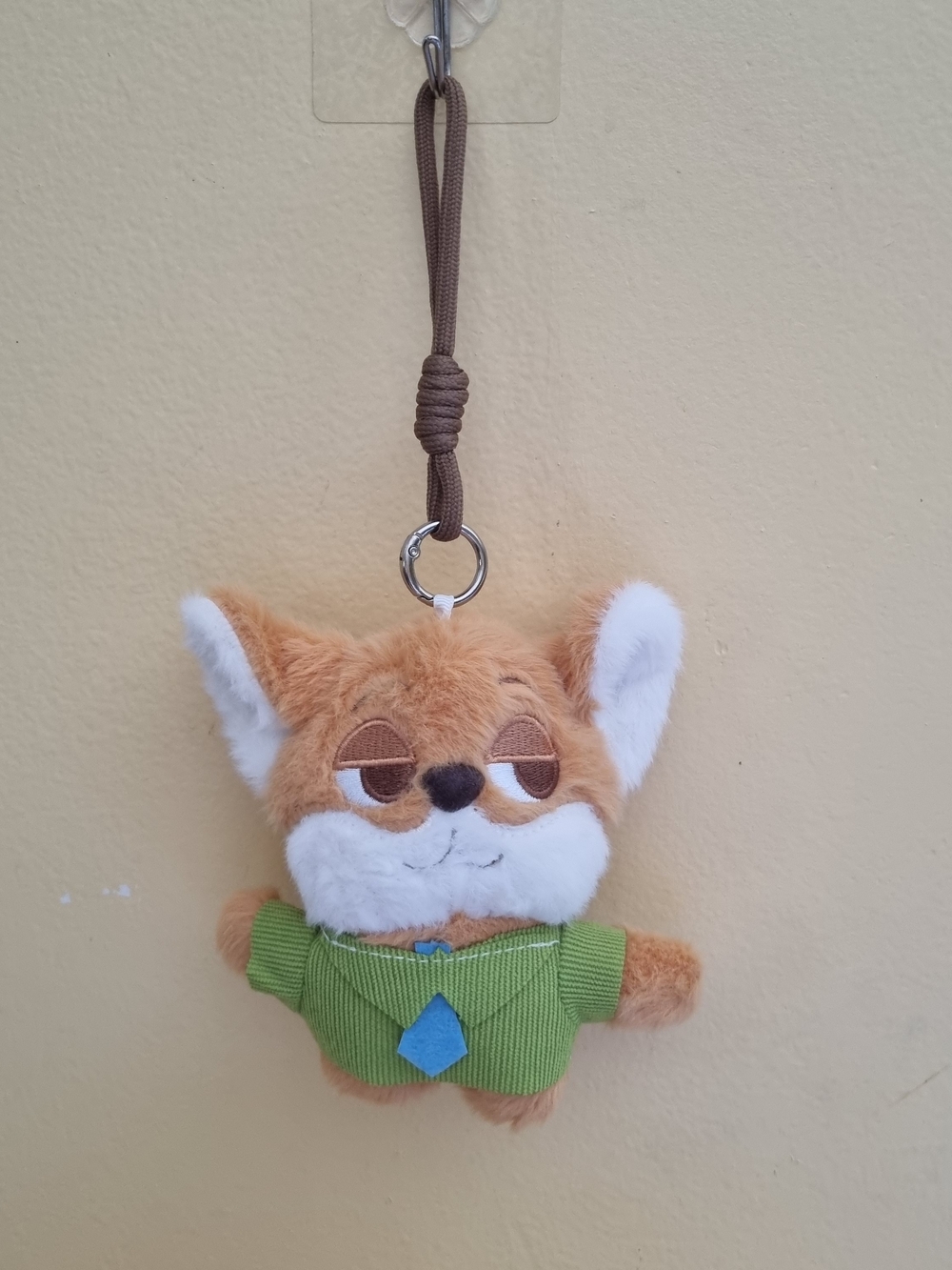 Plush Fox Keychain in Tan and White with Green Shirt
